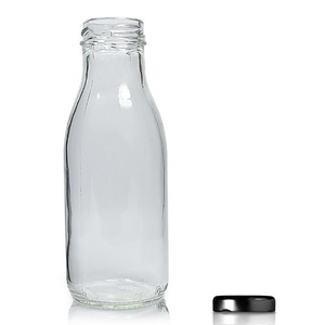 300ml Clear Glass Juice Bottle & 38mm Twist Off Cap - Black