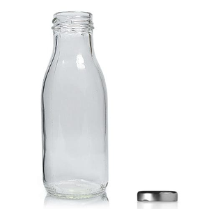 300ml Clear Glass Juice Bottle & 38mm Twist Off Cap - Silver