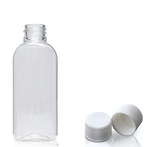 50ml Clear PET Flex Oval Bottle & 20mm Plastic Cap - White