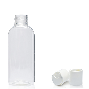 50ml Clear PET Flex Oval Bottle & 20mm Disc Top Cap - White