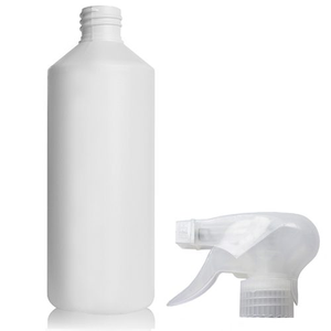 500ml Natural HDPE Plastic Round Bottle & 28mm Trigger Spray - Natural