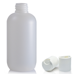 100ml Natural HDPE Boston Plastic Bottle & 20mm Disc-Top Cap - White