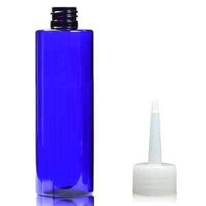 250ml Cobalt Blue PCR/PET Tubular Plastic Bottle & 24mm Spout Cap - Natural (Long Nozzle)