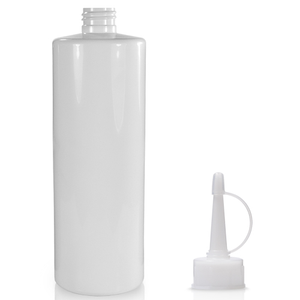 500ml White Glossy PET/PCR Plastic Bottle & 24mm Natural Spout Cap - Natural (Long Nozzle)