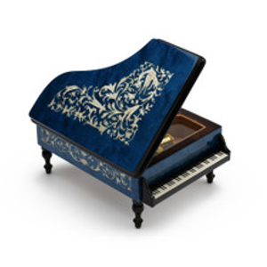 Incredible Full All Around Inlay 18 Note Royal Blue Grand Piano Arabesque Inlay Music Box