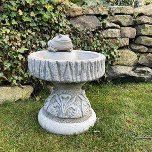 Rustic Garden Bird Bath with Frog atop