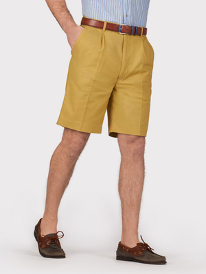 Mustard Cotton Pleated Shorts