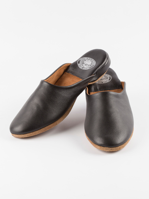 Black Draper Leather Mule Slippers