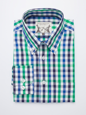 Button Down Green & Blue Ensign Check Long Sleeve Shirt