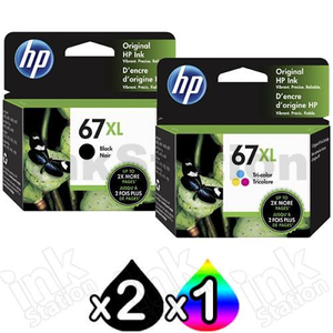 3 Pack HP 67XL Genuine High Yield Inkjet Cartridges 3YM57AA + 3YM58AA [2BK,1CL]