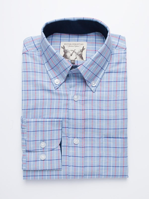 Blue Button Down Colourful Tattersall Check Cotton Shirt