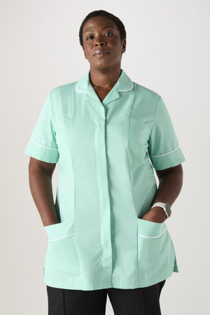 SJ Women's Healthcare Tunic, Eau De Nil/White