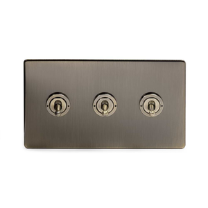 The Charterhouse Collection 3 Gang Intermediate Toggle Switch Screwless Antique Brass