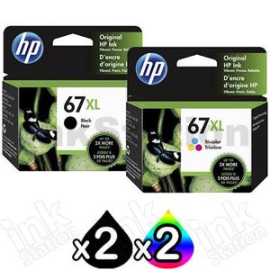 4 Pack HP 67XL Genuine High Yield Inkjet Cartridges 3YM57AA + 3YM58AA [2BK,2CL]