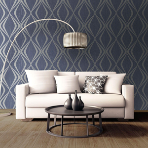 Belgravia Decor Amelie Geometric Blue/Silver Metallic Wallpaper - 3012