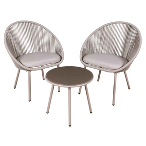 Como 3 Piece Steel Bistro Set with Tempered Glass Top, Grey - DG55