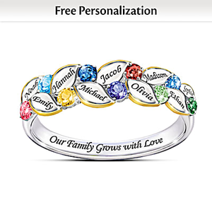 Birthstone & Sterling Silver Family Of Joy Personalized Ring