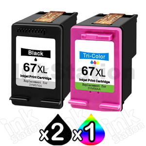 3 Pack HP 67XL Compatible High Yield Inkjet Cartridges 3YM57AA + 3YM58AA [2BK,1CL]