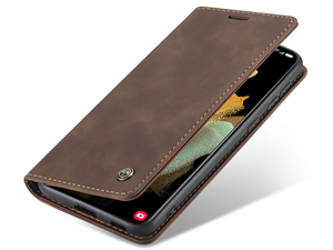 CaseMe Slim Synthetic Leather Wallet Case with Stand for Samsung Galaxy S21 Ultra - Chocolate