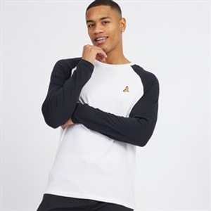 Brave Soul Mens Terence Long Sleeve Crew Neck T-Shirt Optic White/Dark Navy