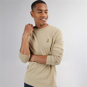 Brave Soul Mens Franzb Long Sleeve Crew Neck T-Shirt Stone/Mid Khaki