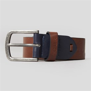 French Connection Mens FCUK Branded Keeper Buckle Belt Brown/Navy