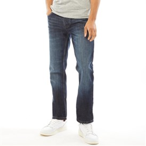 Crosshatch Mens New Embossed Techno Straight Fit Jeans Dark Wash