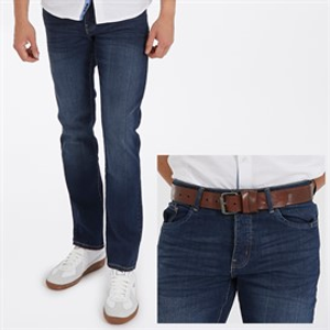 Crosshatch Mens Farrowed Stretch Jeans With Belt Dark Wash