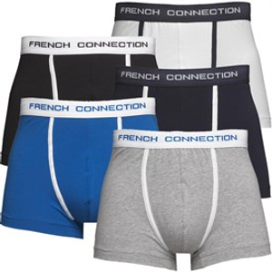 French Connection Mens Five Pack FC Boxer Trunks Black/Grey/White/Prince/Marine