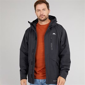 Trespass Mens Corvo Waterproof Hooded Shell Jacket Black