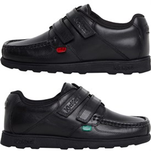 Kickers Boys Fragma Strap Leather School Shoes Black