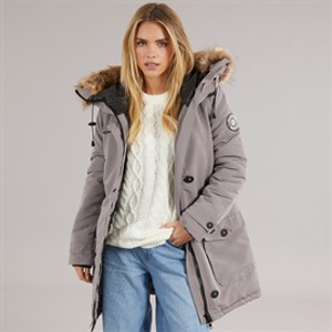 Brave Soul Womens Jacobs Faux Fur Parka Coat Grey
