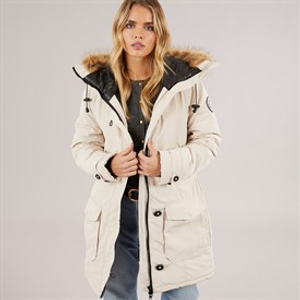 Brave Soul Womens Jacobs Faux Fur Parka Coat Cream