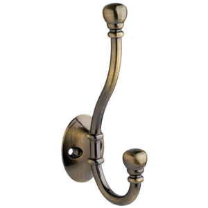 Ball End Double Prong Robe Hook - Antique Brass - Wall/Door Mountable - Decohooks