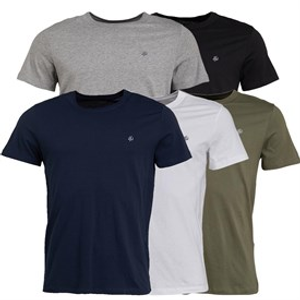 JACK & JONES Mens JXJ Five Pack T-Shirts Navy/White/Grey/Khaki/Black