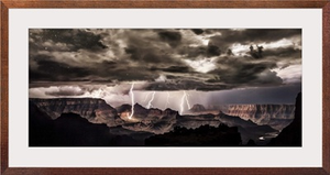 Lightning storm at night over the Grand Canyon