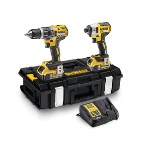 DeWalt DCK266P2-GB 18V XR Brushless Combi Drill & Impact Driver Twin Kit with 2x 5.0Ah Batteries, Charger and a ToughSystem Carry Case