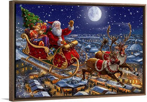 Santa Sleigh and Reindeer in Sky