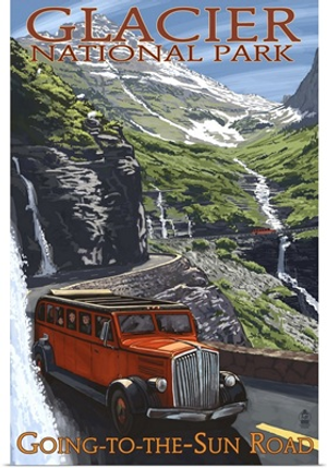 Glacier National Park - Going-To-The-Sun Road: Retro Travel Poster