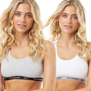 Reebok Womens Frankie Logo Two Pack Cotton Bralettes White/Grey Marl
