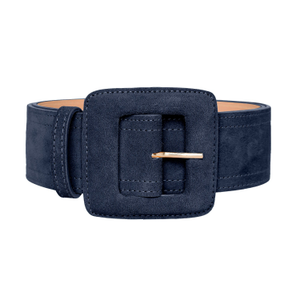 Suede Square Buckle Belt - Navy Blue (L)
