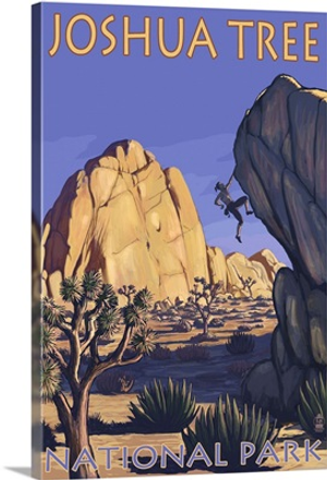 Joshua Tree National Park, CA - Boulder Climber: Retro Travel Poster
