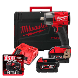 Milwaukee M18FMTIW2F12-502X 18V FUEL 1/2" Mid-Torque Impact Wrench with 2x 5.0Ah Batteries