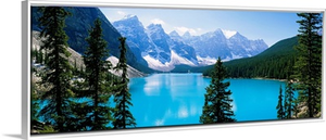 High angle view of a lake, Moraine Lake, Valley of ten peaks, Banff National Park, Alberta, Canada