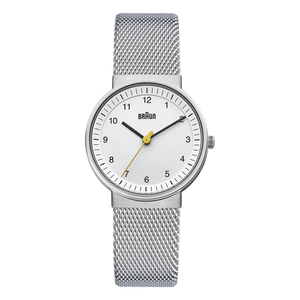 BN0031 Braun ladies classic watch - white dial and silver mesh bracelet