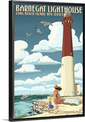 Barnegat Lighthouse - New Jersey Shore: Retro Travel Poster