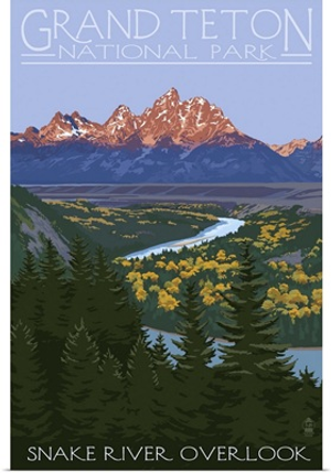 Grand Teton National Park - Snake River Overlook: Retro Travel Poster