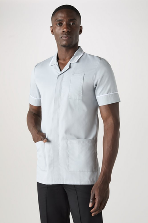 SJ Men's Collar Healthcare Tunic, Pale Grey/White
