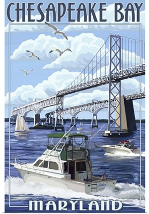 Chesapeake Bay Bridge - Maryland: Retro Travel Poster