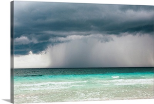Rain storm over the ocean and beach